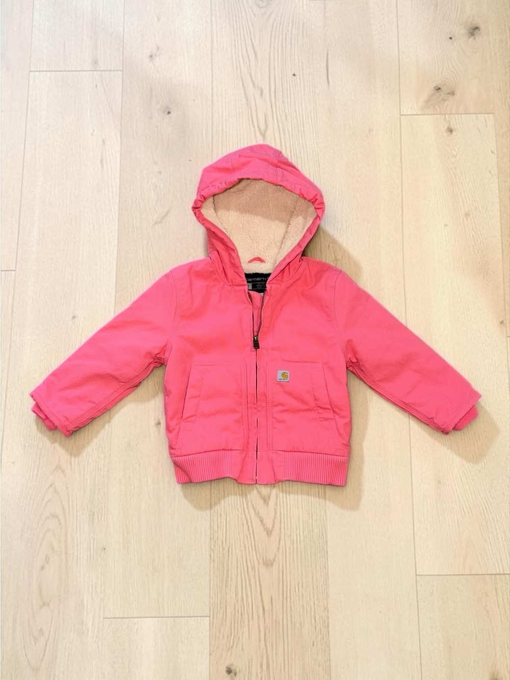 Carhartt NWOT Toddler Girls 3T Faux Sherpa  Lined Pink Hooded Kids Jacket
